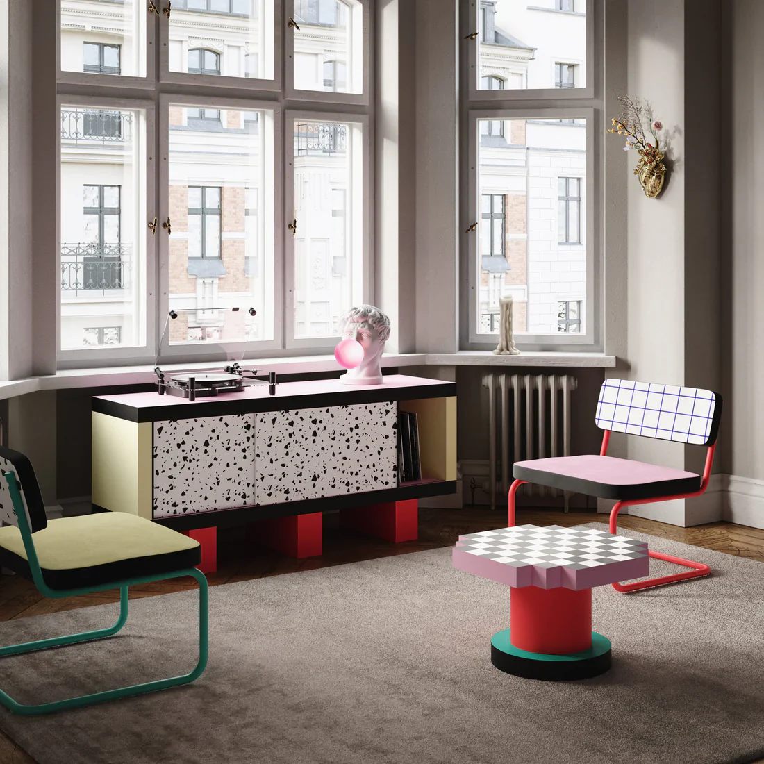 Komoda SUPERCABINET TERRAZZO biały z różowym z czerwonym - Image 2
