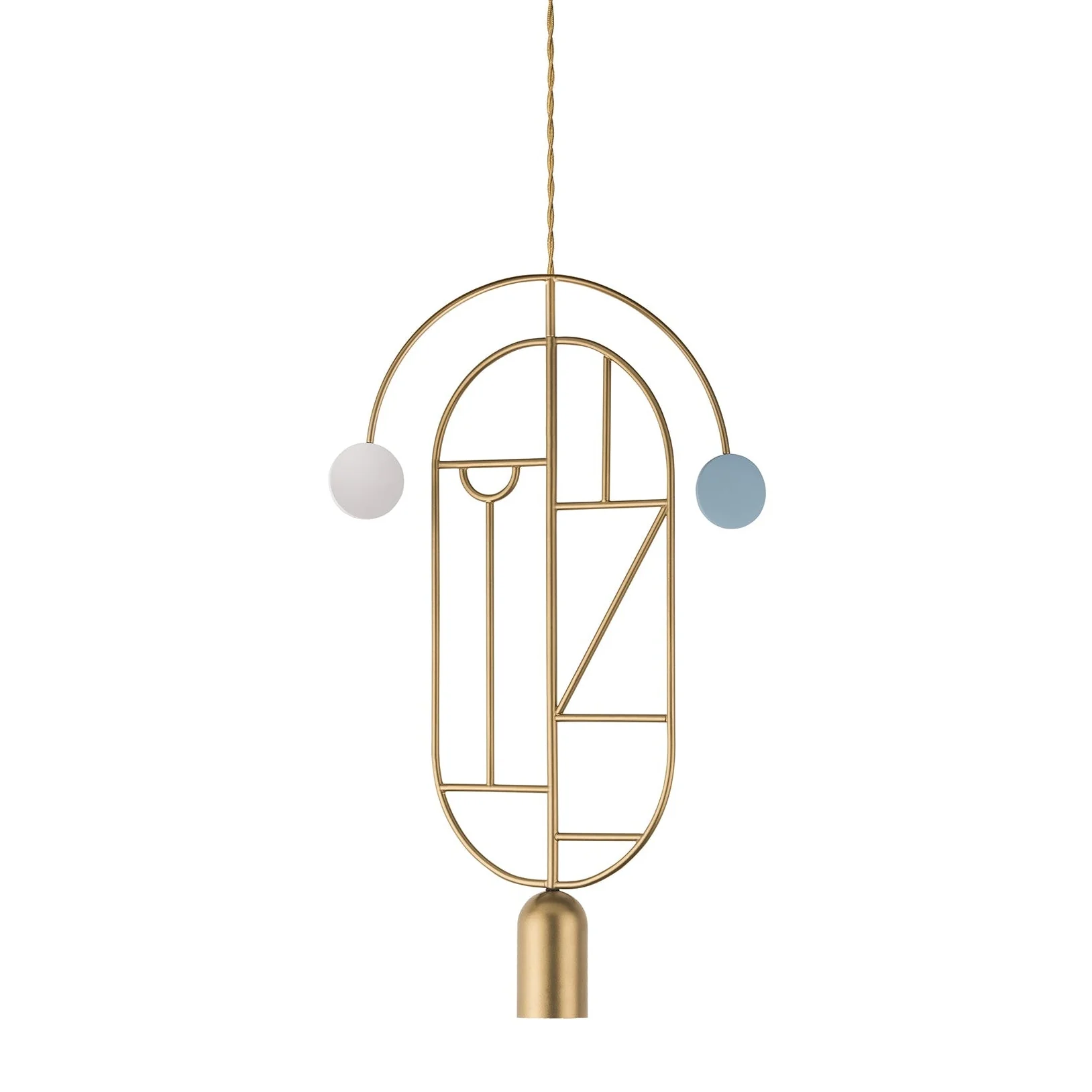 Lampa wisząca WOODEN DOTS WD07 mosiężny z niebieskim i białym