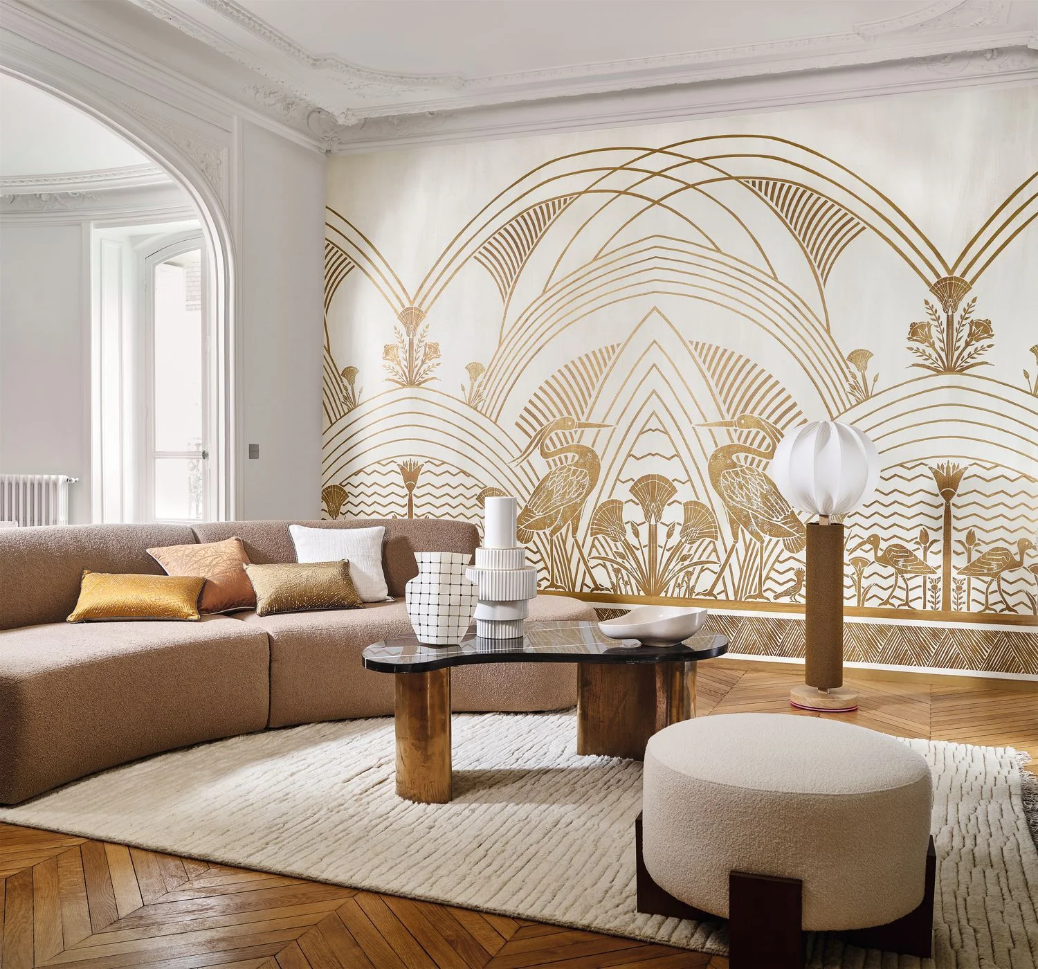 Mural w stylu art déco ELEPHANTINE beżowy ze złotym - Image 3