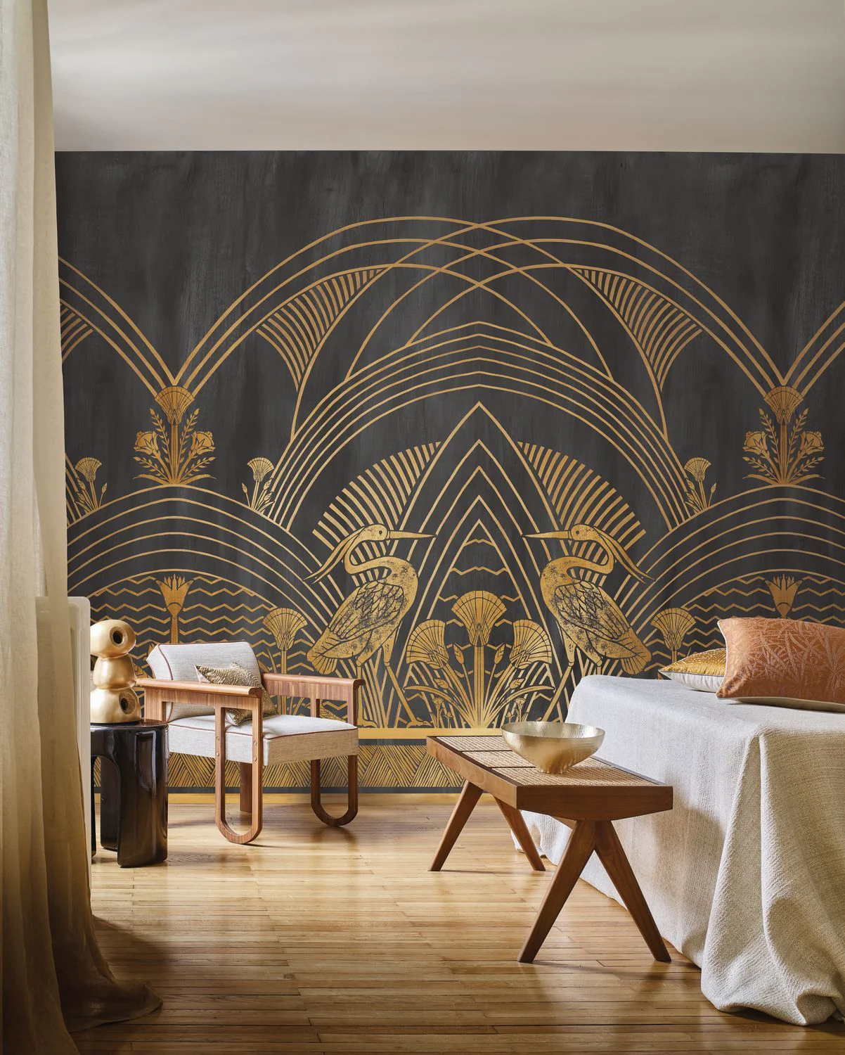 Mural w stylu art déco ELEPHANTINE beżowy ze złotym - Image 4