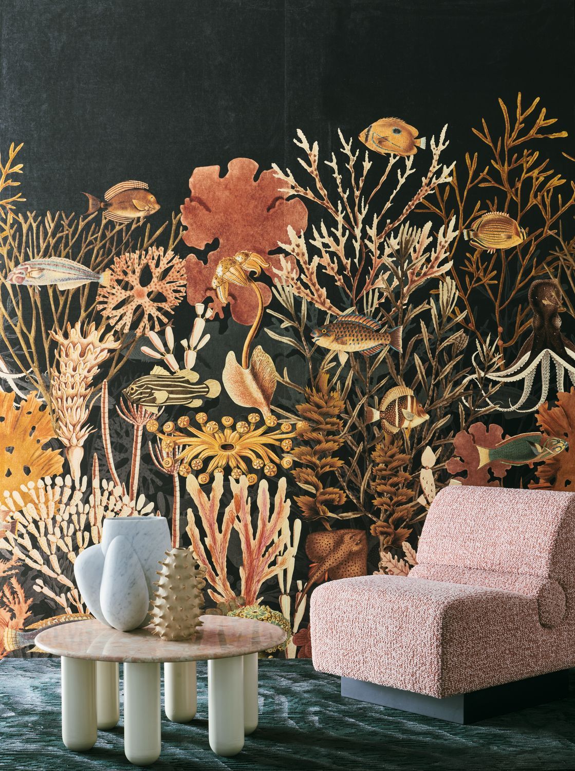 Mural tekstylny z motywem podwodnego pejzażu MOOREA czarny z żółtym - Image 2