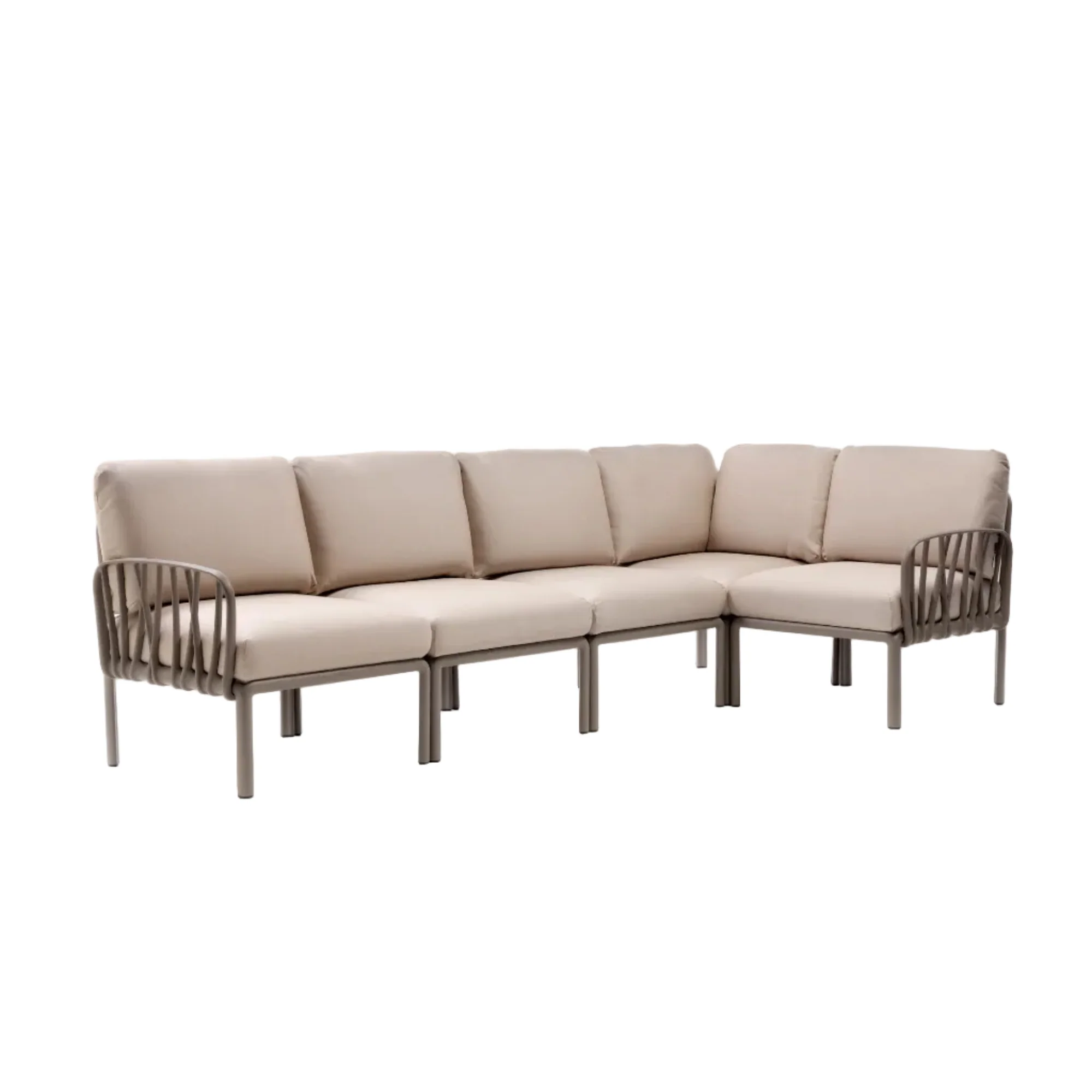 Narożnik modułowy zewnętrzny KOMODO 5 beżowy Sunbrella® z taupe podstawą