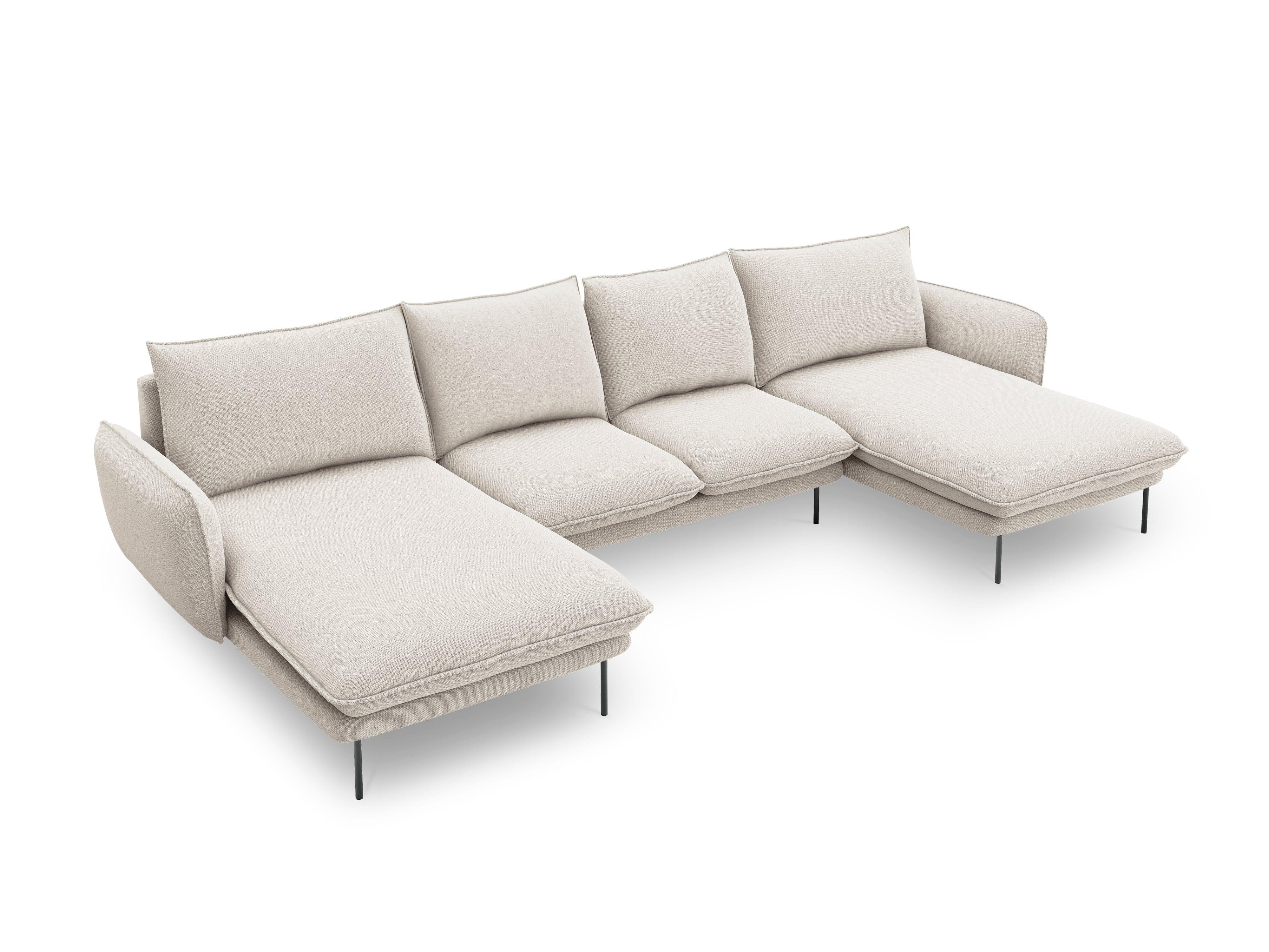 Sofa panoramiczna 6-osobowa VIENNA jasnobeżowy szenil z czarną podstawą - Image 10