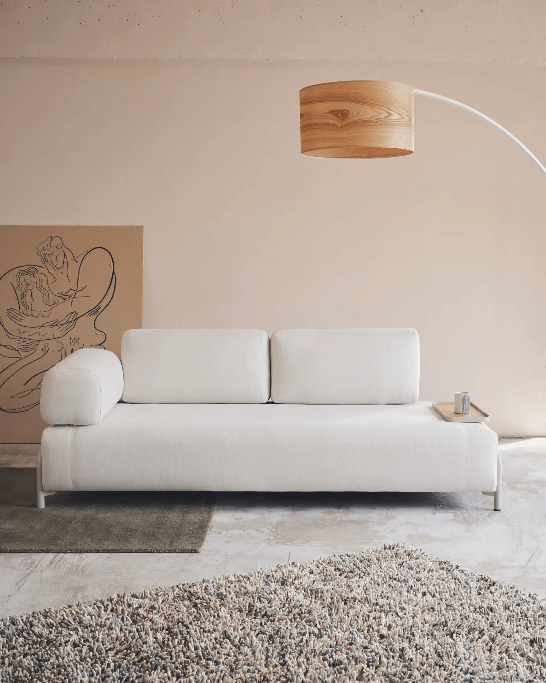 Sofa 3-osobowa modułowa z małą tacką COMPO jasnobeżowy szenil - Image 2