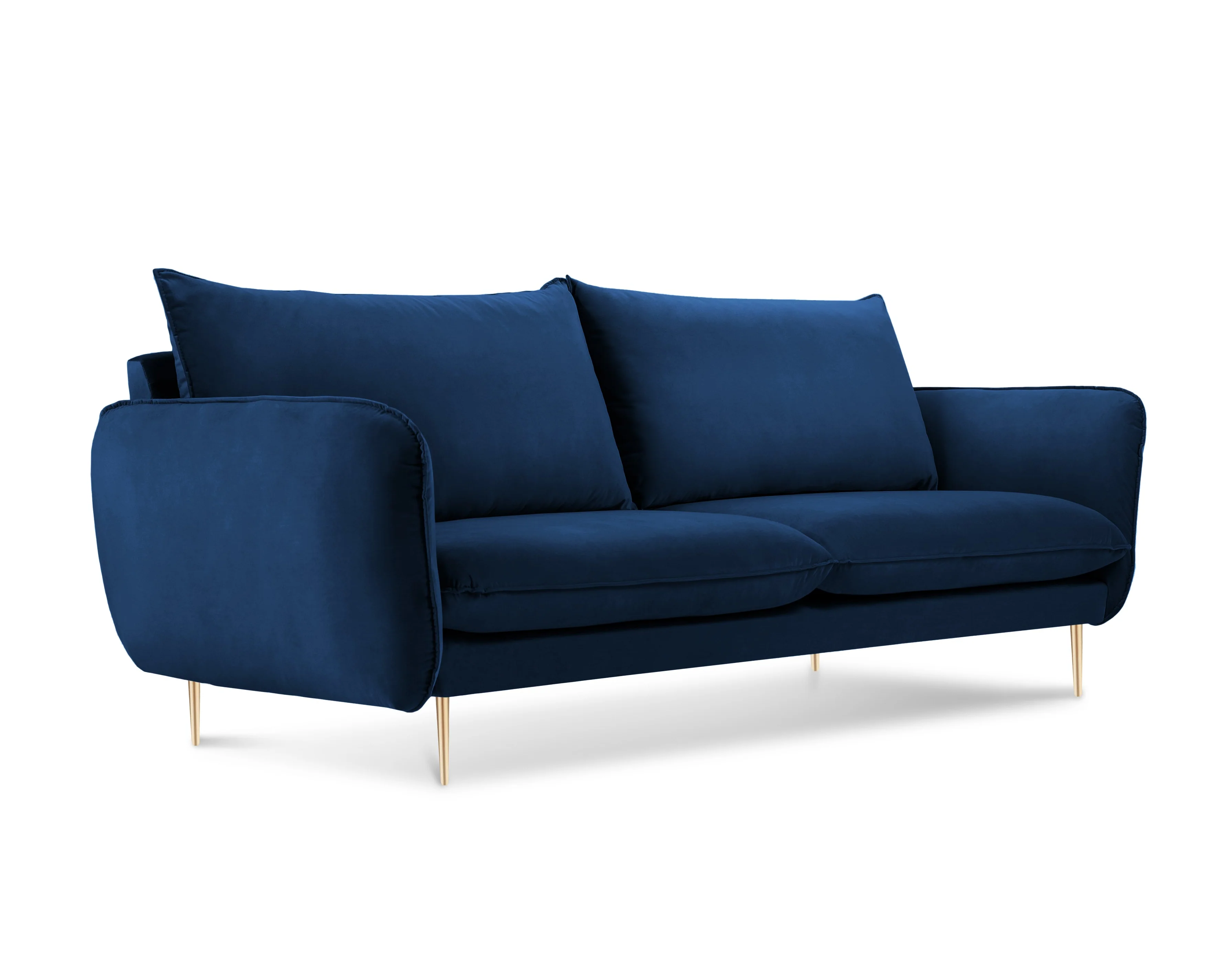 Sofa aksamitna 2-osobowa VIENNA granat królewski ze złotą podstawą