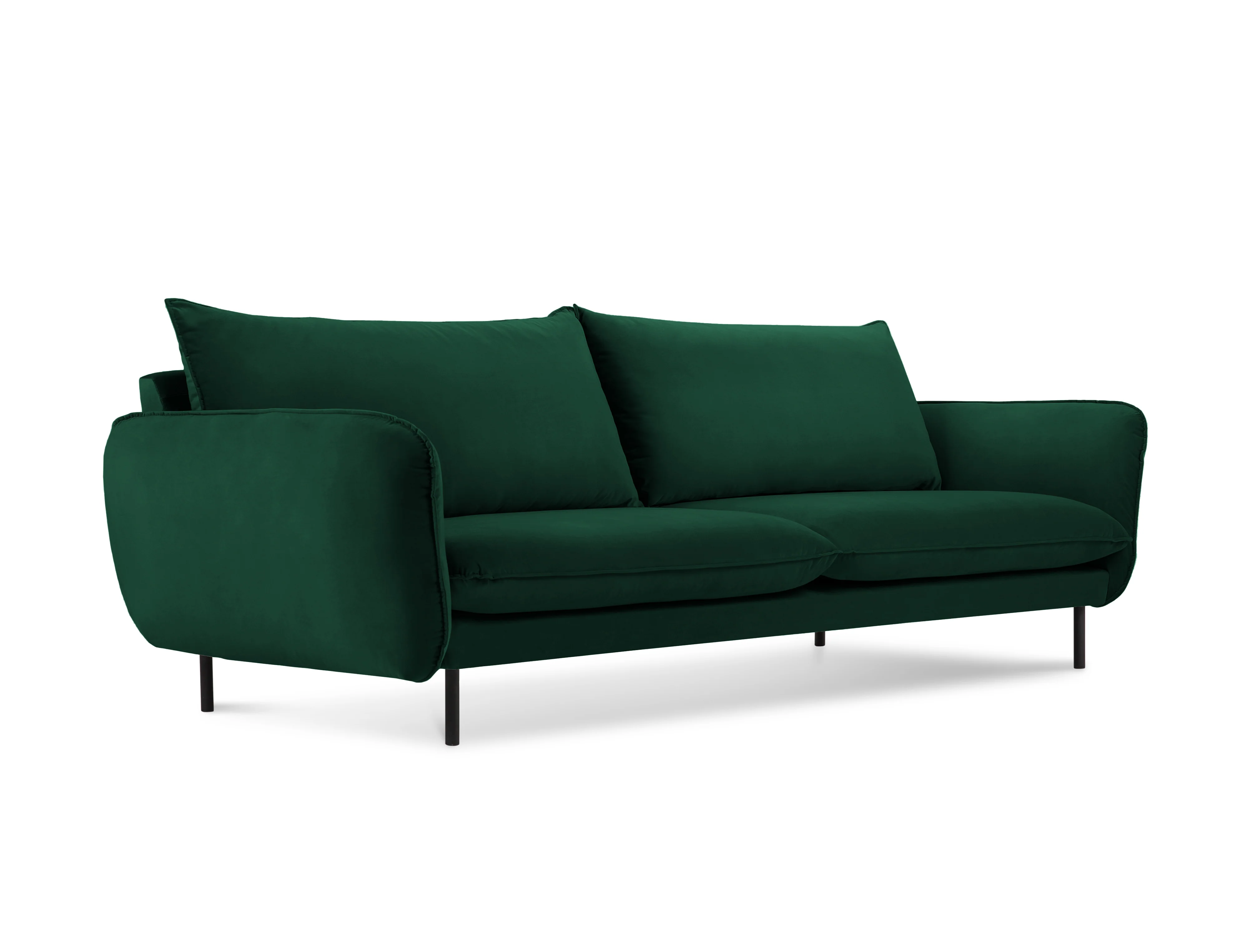 Sofa aksamitna 3-osobowa VIENNA butelkowa zieleń z czarną podstawą