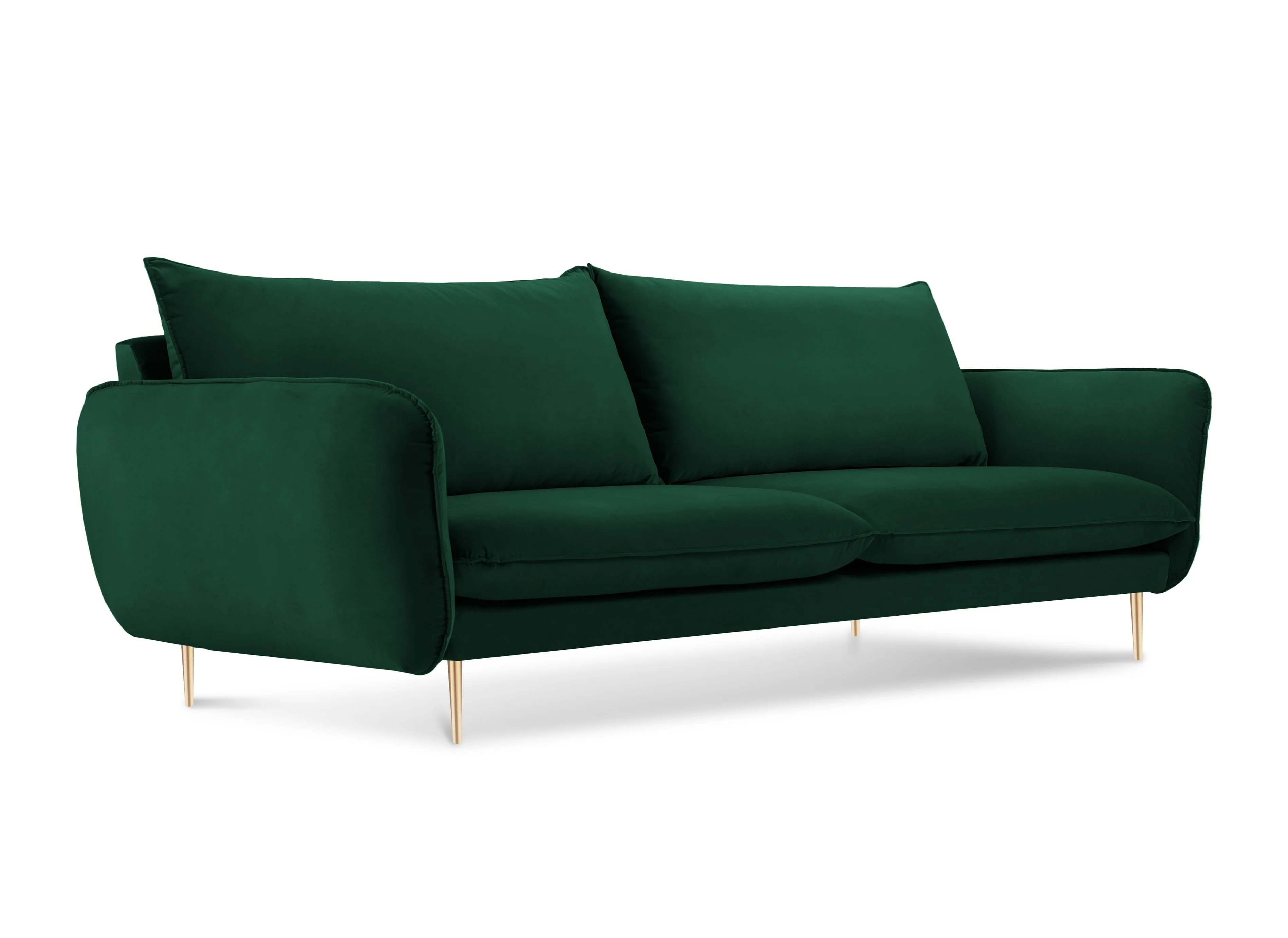 Sofa aksamitna 3-osobowa VIENNA butelkowa zieleń ze złotą podstawą