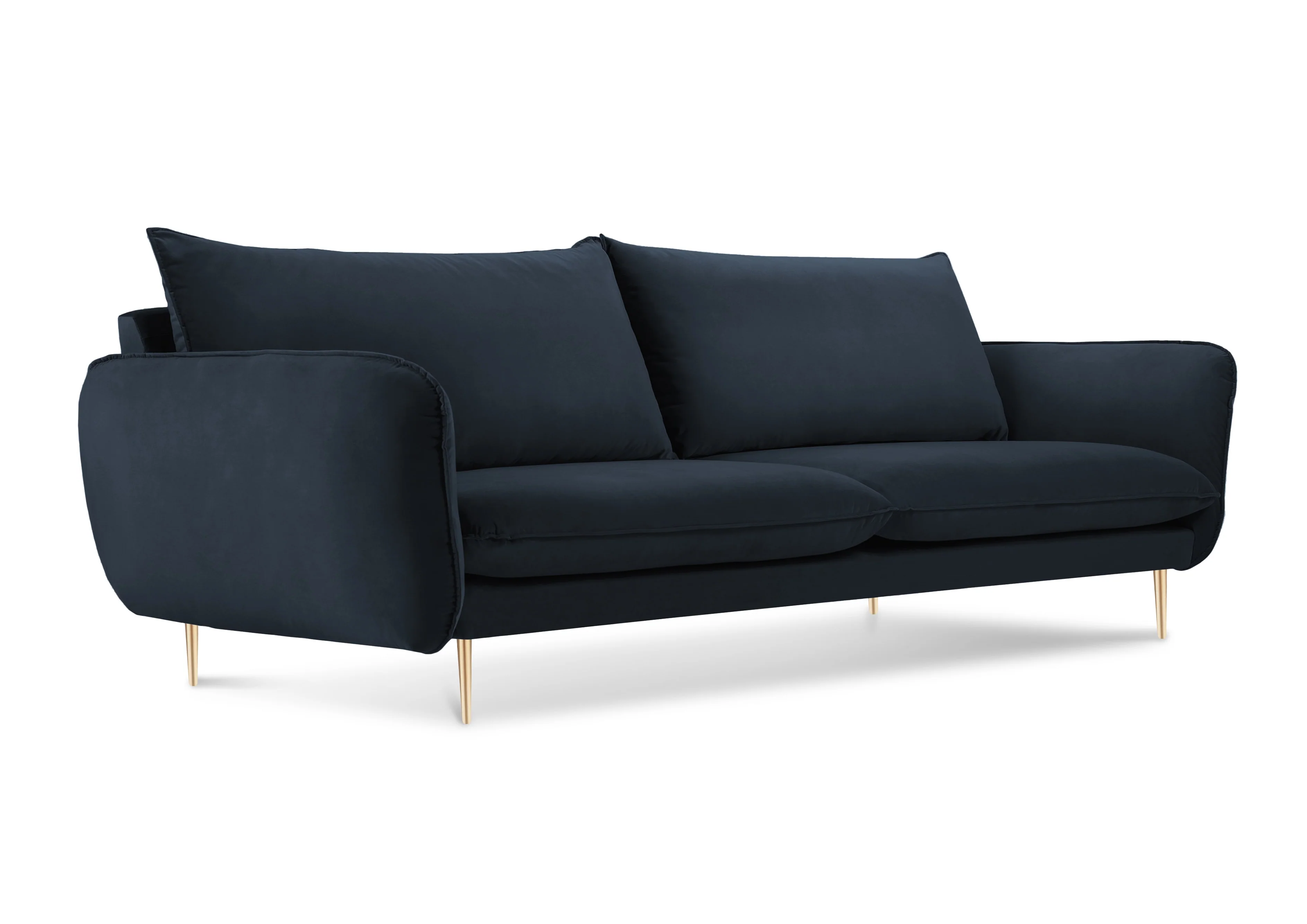 Sofa aksamitna 3-osobowa VIENNA ciemnoniebieski ze złotą podstawą
