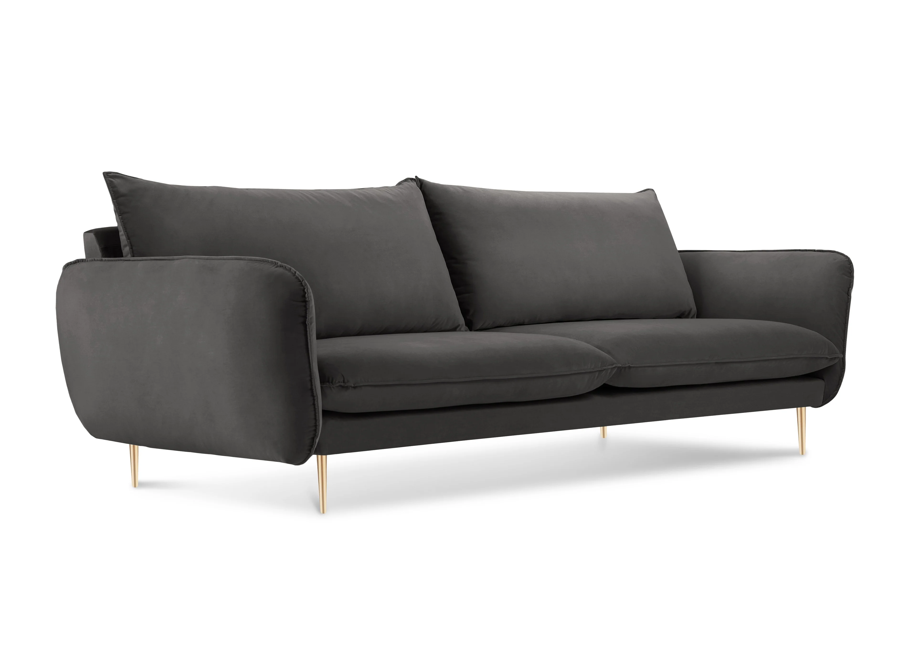 Sofa aksamitna 3-osobowa VIENNA ciemnoszary ze złotą podstawą