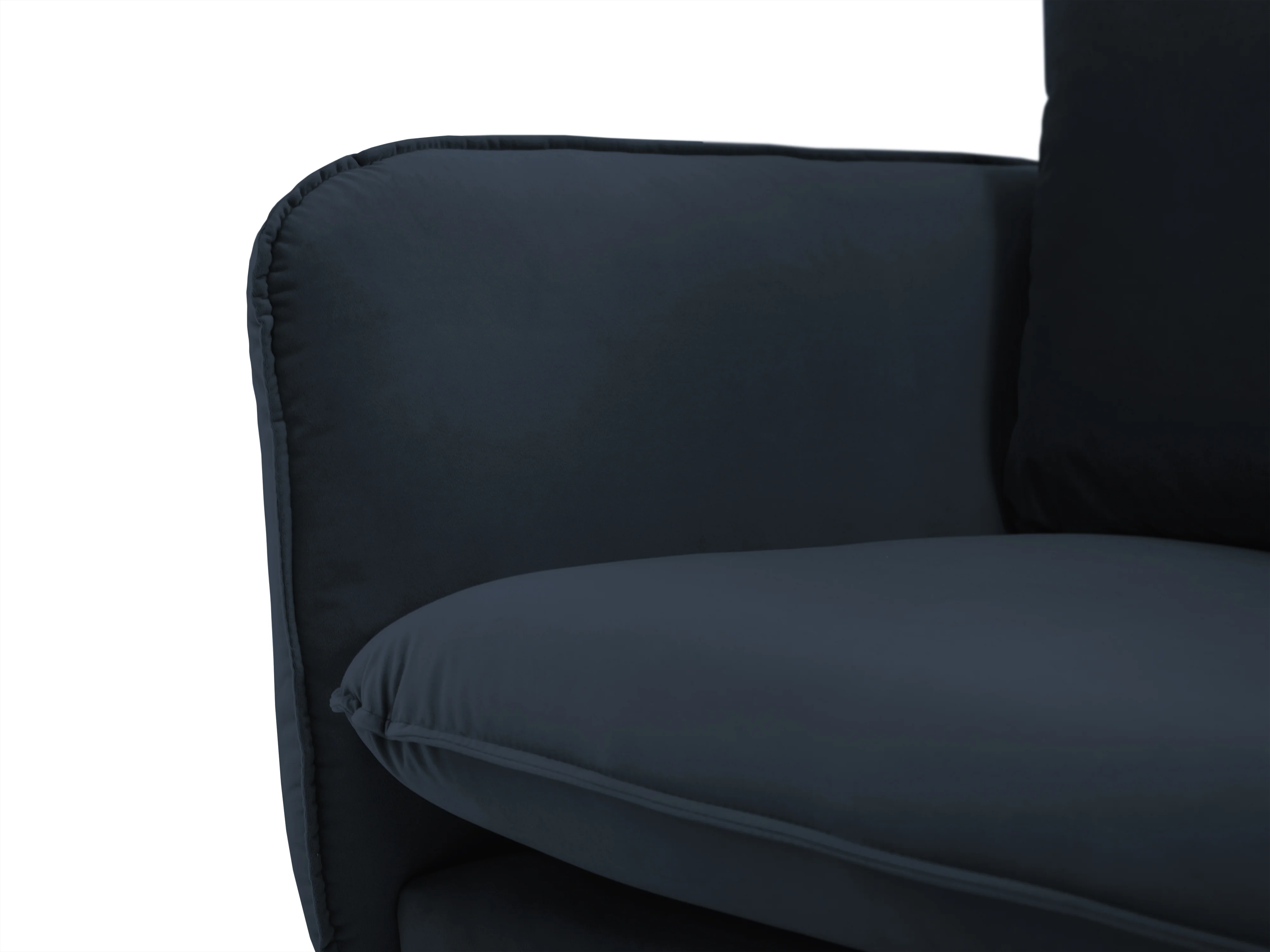 Sofa panoramiczna aksamitna 6-osobowa VIENNA ciemnoniebieski ze złotą podstawą - Image 6