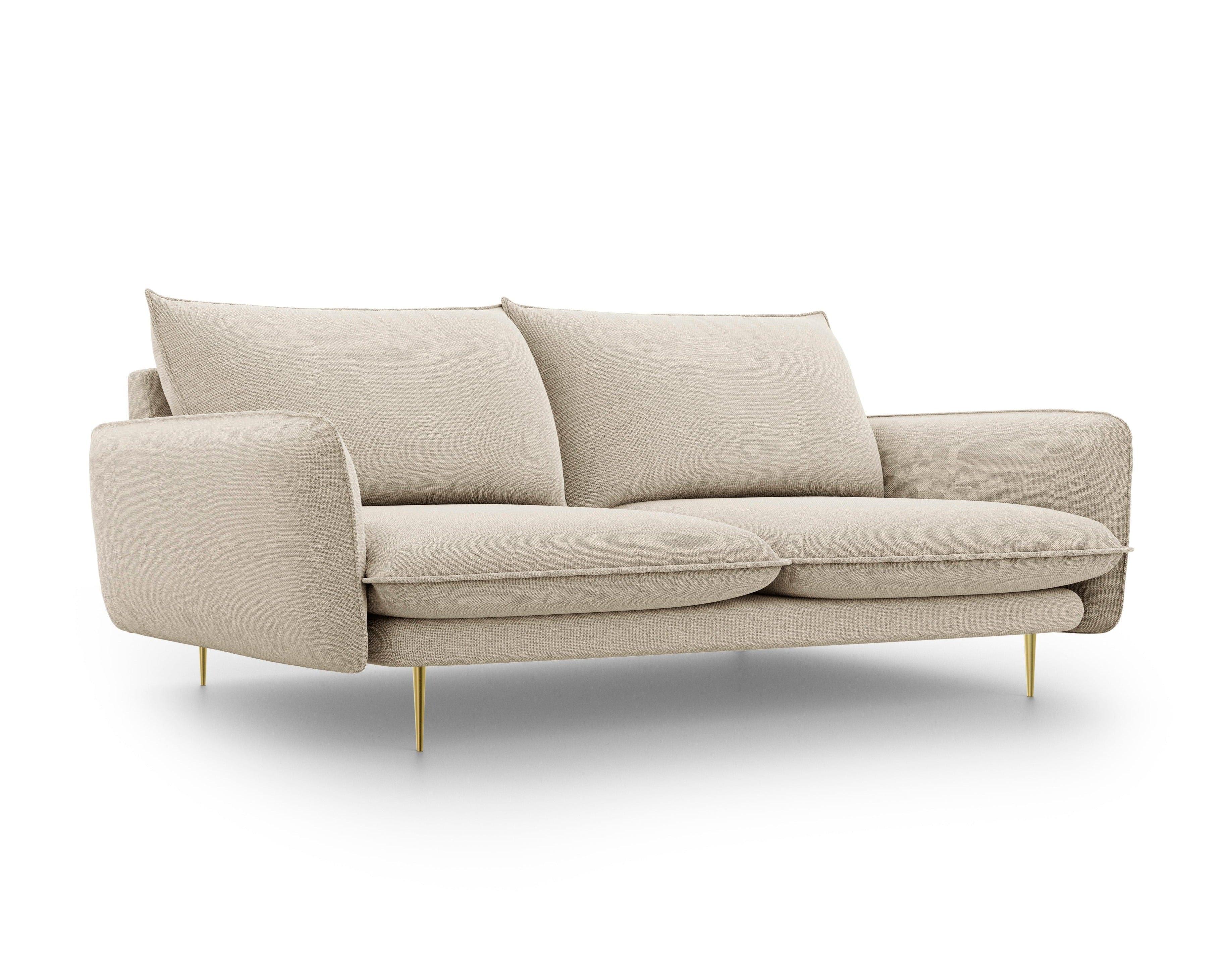 Sofa 3-osobowa VIENNA beżowy szenil ze złotą podstawą - Image 5