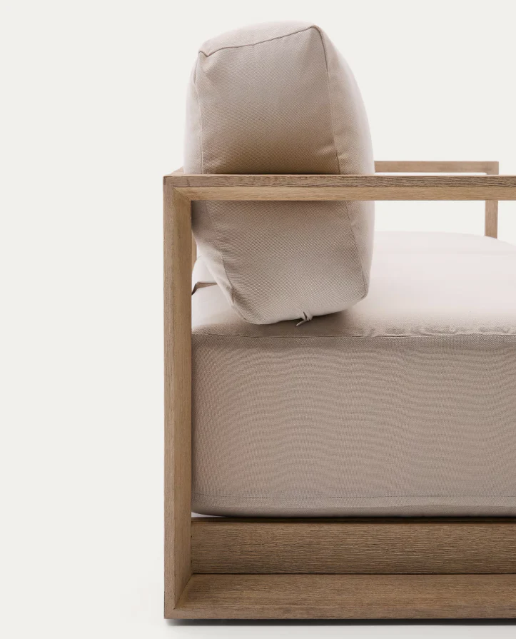 Sofa zewnętrzna 3-osobowa AMBRA drewno akacjowe z kremowym siedziskiem - Image 4