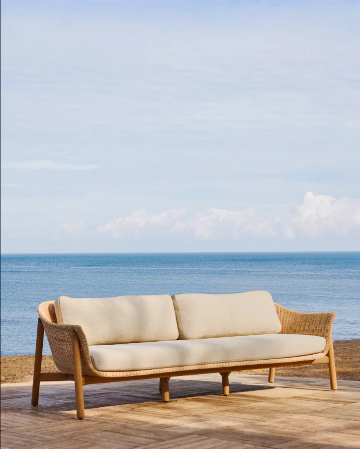 Sofa zewnętrzna 3-osobowa GALEA drewno tekowe i rattan - Image 2