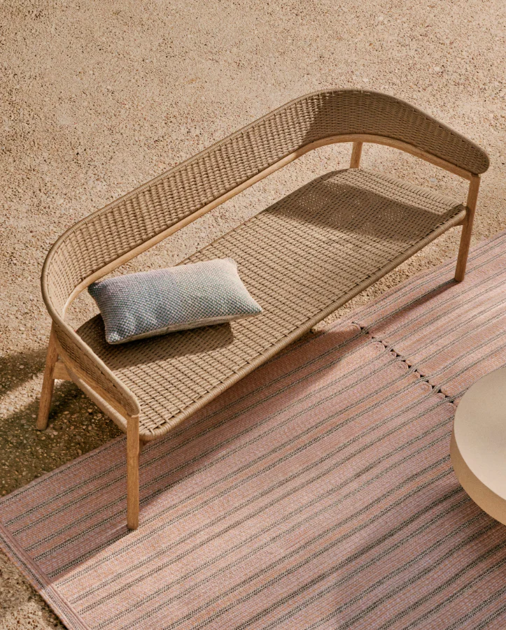 Sofa zewnętrzna ARINELLA lite drewno akacjowe z beżową liną - Image 2