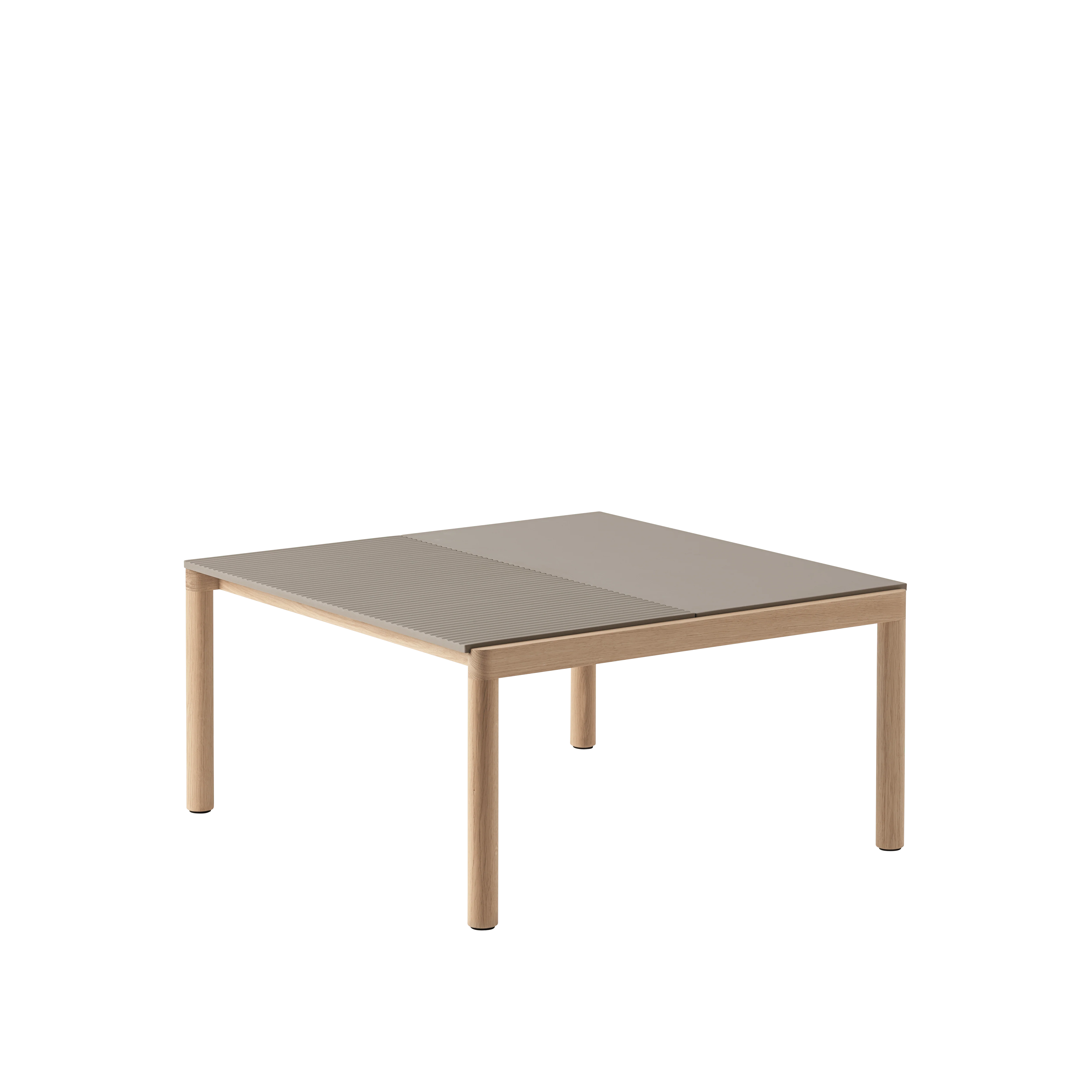 Stolik kawowy COUPLE taupe z dębową podstawą - Image 4