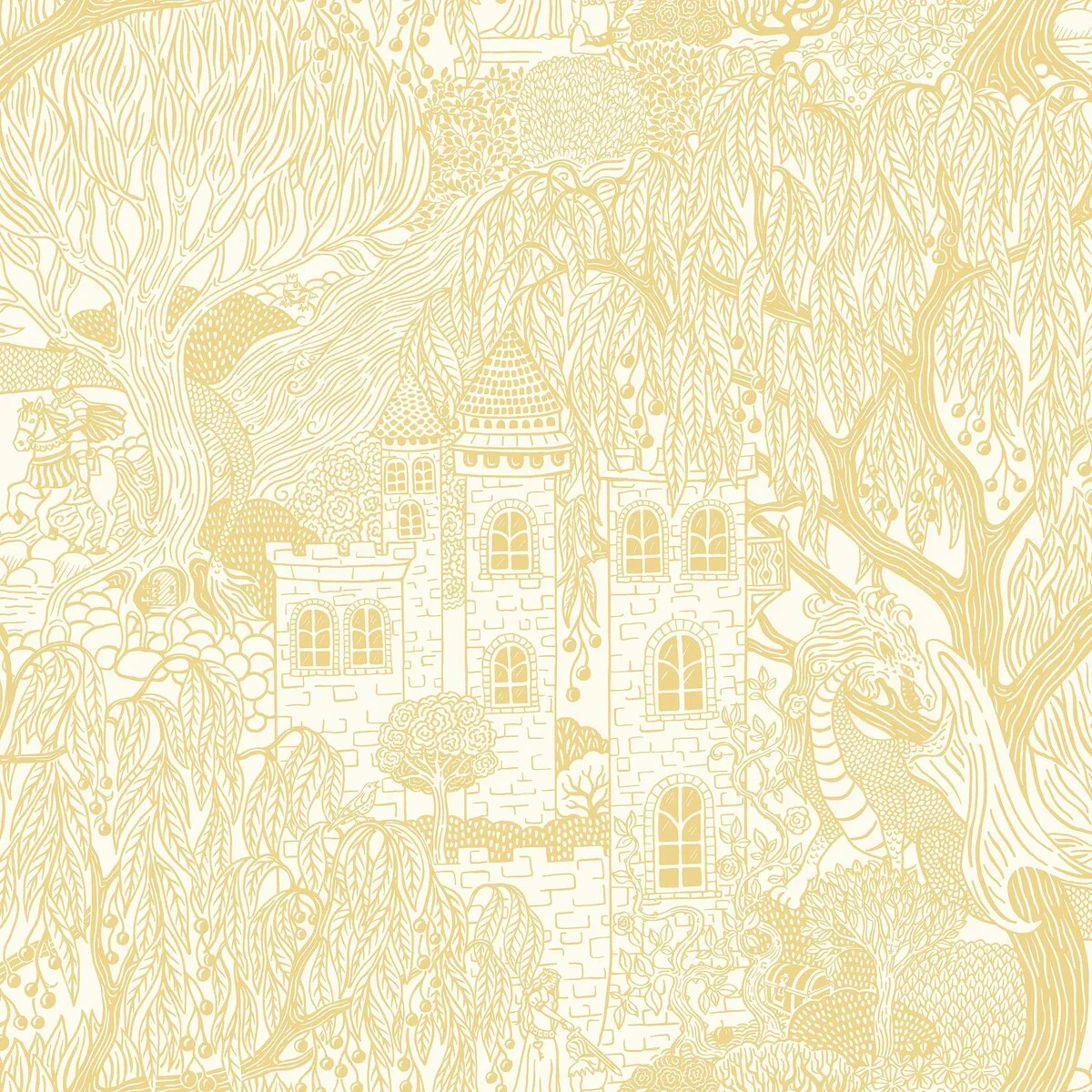 Tapeta dziecięca z motywem baśni KINGDOM OF THE WILLOW żółty