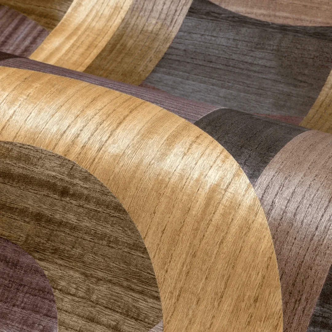 Tapeta fornirowana ze wzorem geometrycznym art deco TRAVERSÉE - AUBERGINE CHÊNE dębowy ciemny brąz - Image 3