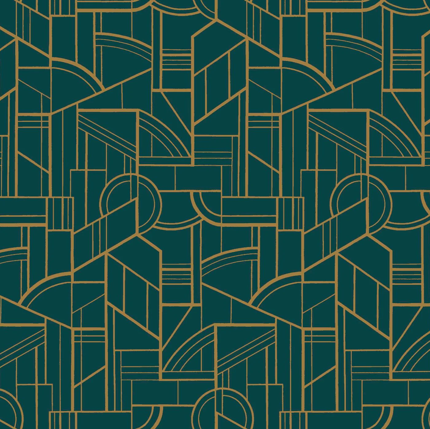 Tapeta metaliczna z geometrycznym wzorem CINÉTIQUE - VERT CANARD/DORÉ zielony ze złotym