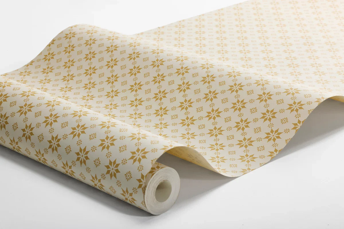Tapeta flizelinowa papierowa z geometrycznym wzorem STELLA jasnobeżowy z żółtym - Image 11