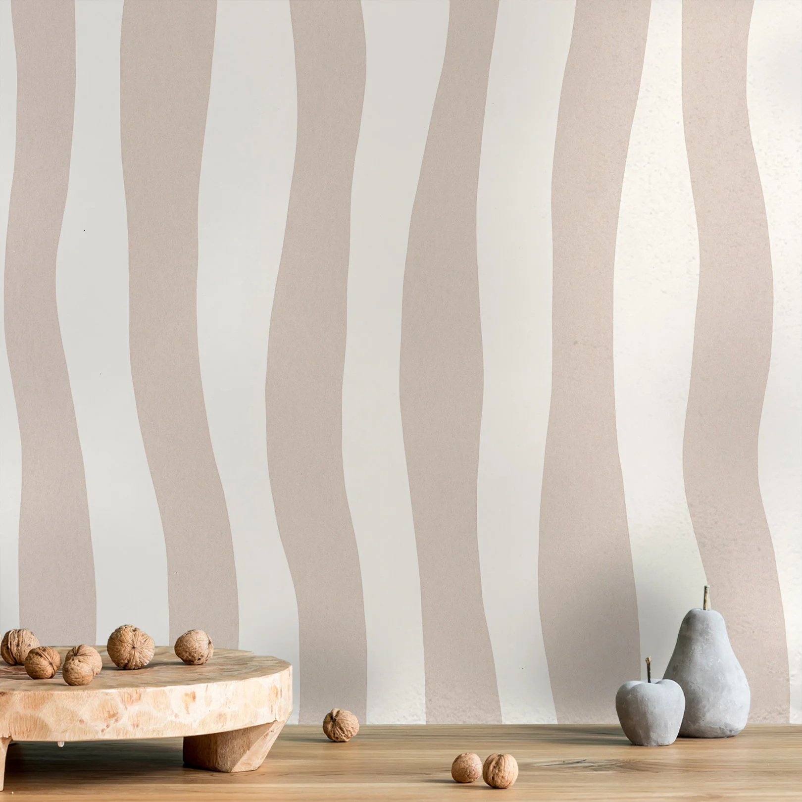 Tapeta strukturalna z abstrakcyjnym wzorem w falujące paski SUNDAE - BEIGE POUDRE pudrowy beż - Image 4