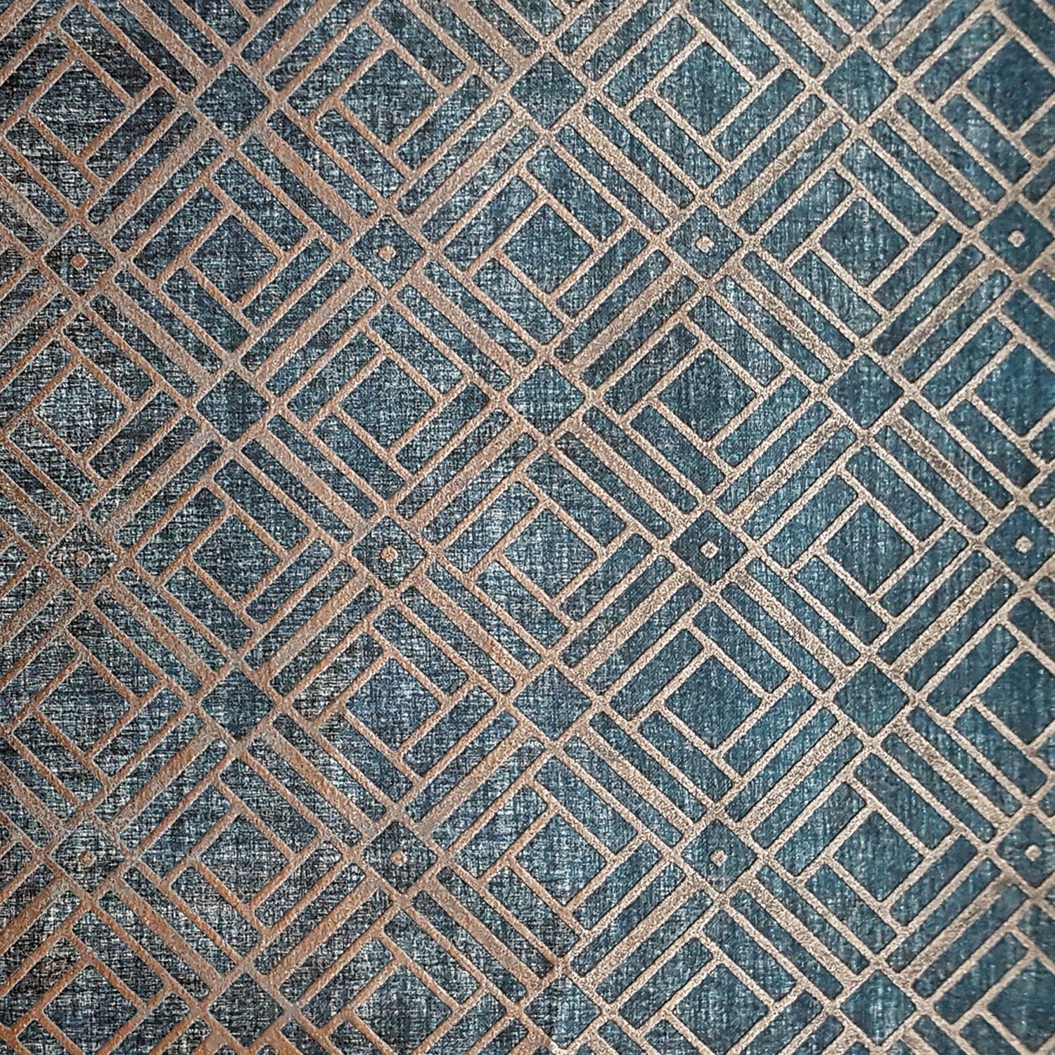 Tapeta metaliczna z geometrycznym wzorem KHEOPS - BLEU NUIT niebieski z brązowym