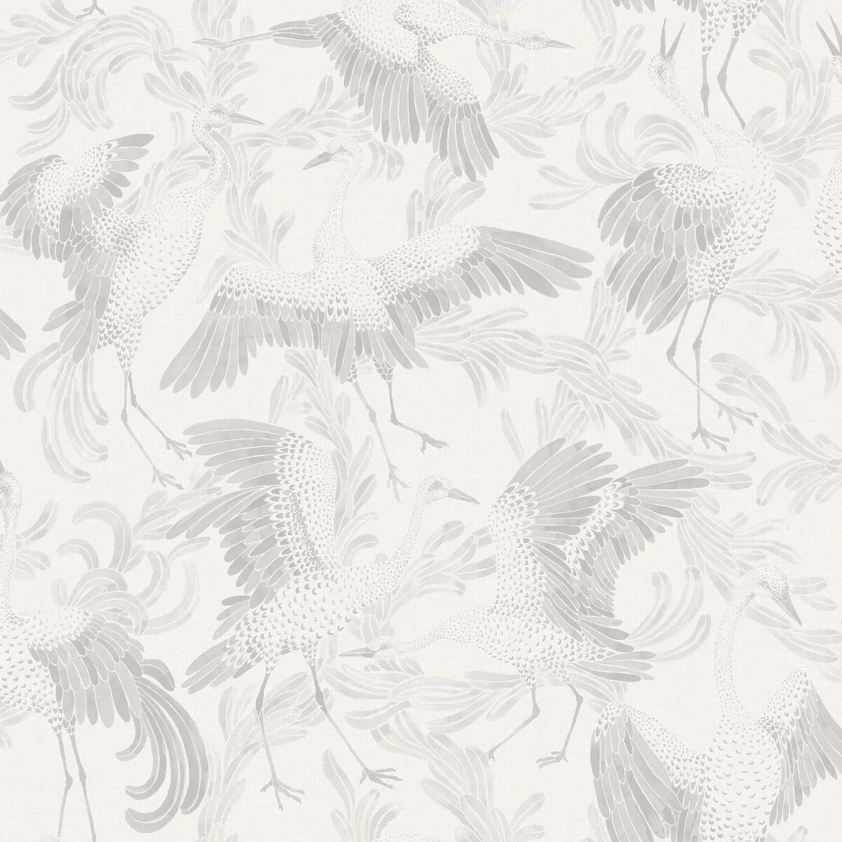 Tapeta z zwierzęcym motywem ptaków DANCING CRANE biały z szarym